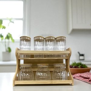 BAMBU KAPAKLI 7 Lİ CAM BAHARAT SETİ*6