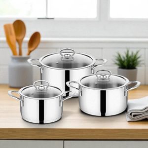 ÇELİK TENCERE cam kapak 20*22*24 SET*2